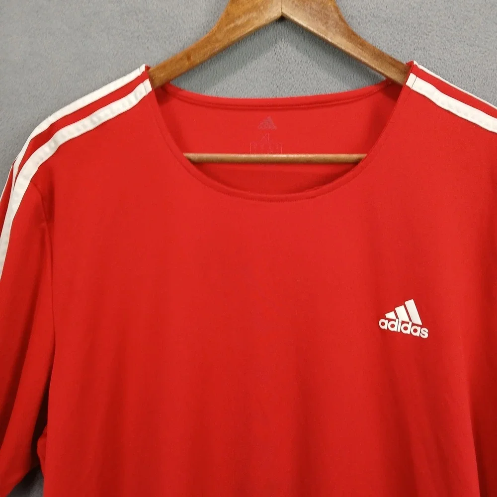 Adidas Climalite T‎ Shirt Mens XL Red Logo Regular Fit Ribbed Crew Neck Athletic